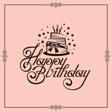 happy birthday card design with cake isolated on pink backgroundのイラスト素材