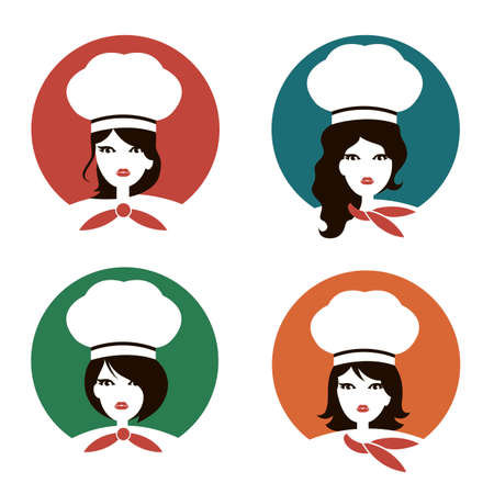 collection of chef woman icon isolated on white backgroundのイラスト素材