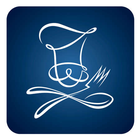 abstract chef with spoon and fork icon isolated on blue backgroundのイラスト素材