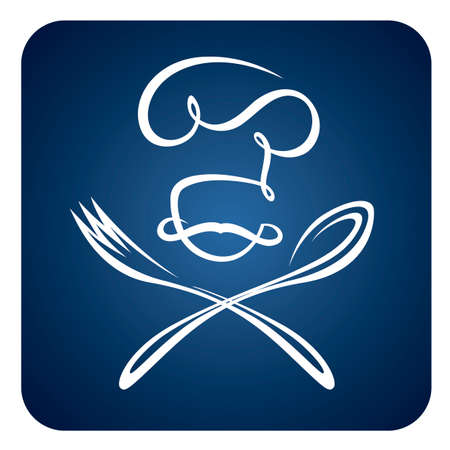 abstract chef with spoon and fork icon isolated on blue backgroundのイラスト素材