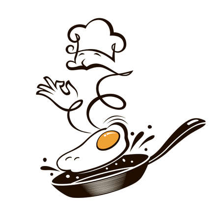 cooking process of fried egg on pan isolated on white backgroundのイラスト素材