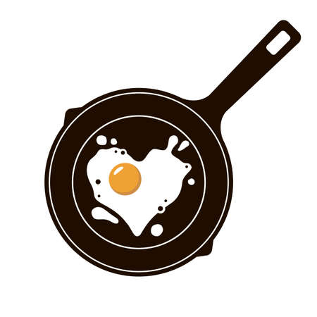 cooking process of fried egg on pan isolated on white backgroundのイラスト素材