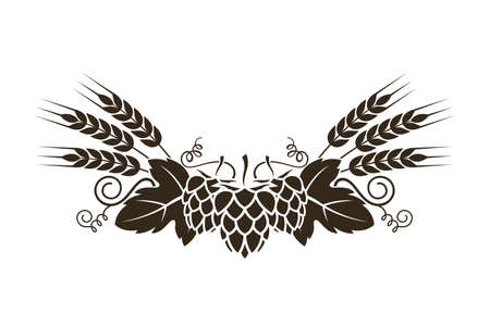 illustration of hop with barley for brewing isolated on white backgroundのイラスト素材