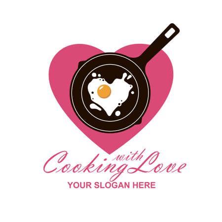 cooking process of fried egg as heart on pan isolated on white backgroundのイラスト素材