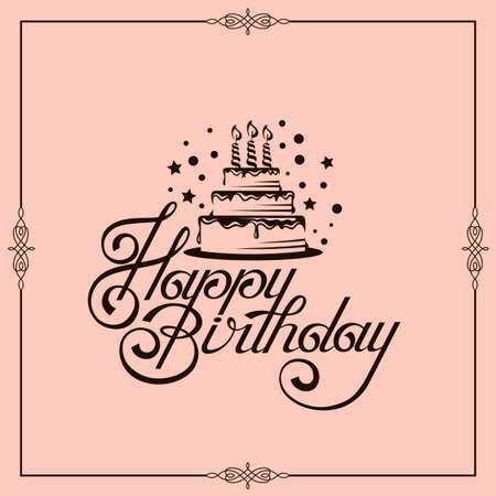 happy birthday card design with cake isolated on pink backgroundのイラスト素材
