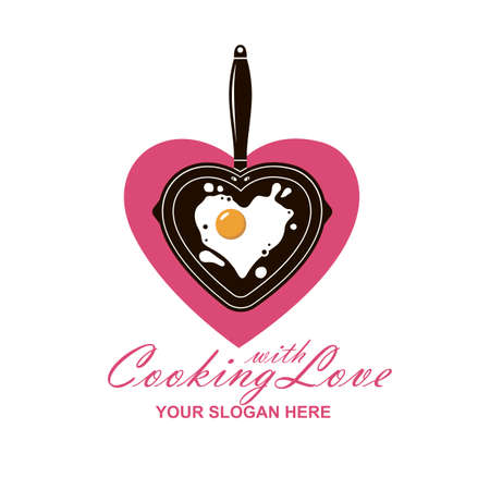 cooking process of fried egg as heart on pan isolated on white backgroundのイラスト素材