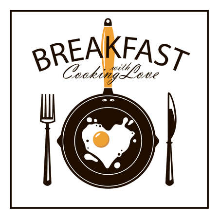 cooking process of fried egg on pan with fork and knife isolated on white backgroundのイラスト素材