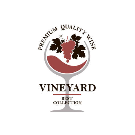 red wine glass emblem with bunch of grapes isolated on white backgroundのイラスト素材
