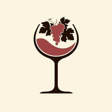 red wine glass emblem with bunch of grapes isolatedのイラスト素材
