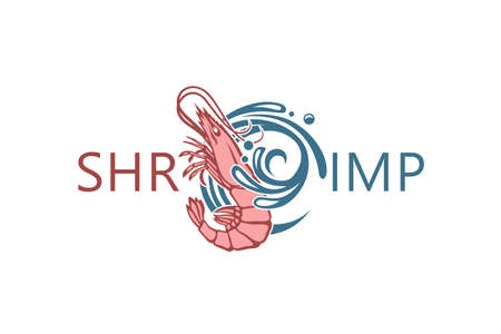 label of fresh shrimp and water splash isolated on white backgroundのイラスト素材