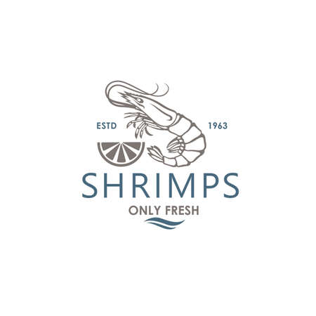 label of fresh shrimp and lemon isolated on white backgroundのイラスト素材