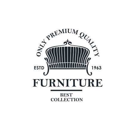 soft furniture label with sofa isolated on white backgroundのイラスト素材