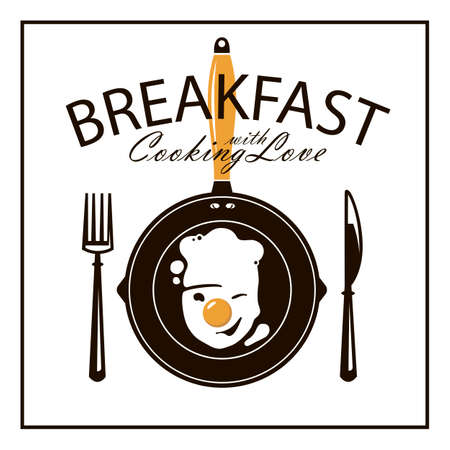 cooking process of fried egg on pan with fork and knife isolated on white backgroundのイラスト素材