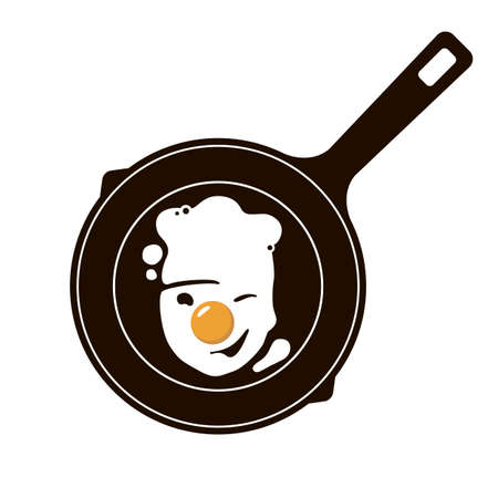 cooking process of fried egg on pan isolated on white backgroundのイラスト素材