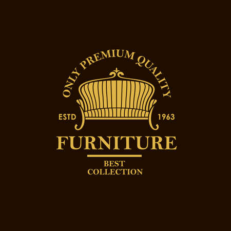 soft furniture label with sofa isolated on black backgroundのイラスト素材