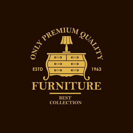 cabinet furniture label with vintage commode isolated on black backgroundのイラスト素材
