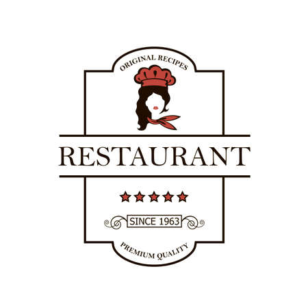 restaurant emblem design with chef woman isolated on white backgroundのイラスト素材