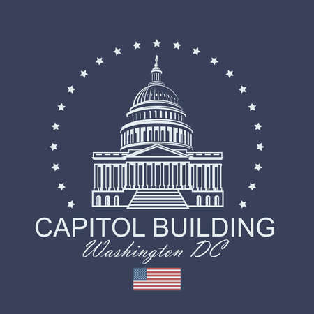 United States Capitol building icon in Washington DC isolated on blue backgrpoundのイラスト素材