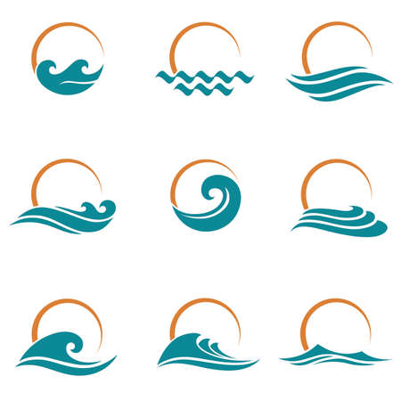 abstract collection of sun and sea icons isolated on white backgroundのイラスト素材
