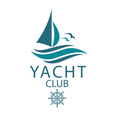 yacht icons with sea waves and seagulls isolated on white backgroundのイラスト素材