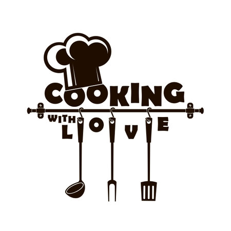 cooking design with kitchen utensils and chef hat isolated on white backgroundのイラスト素材