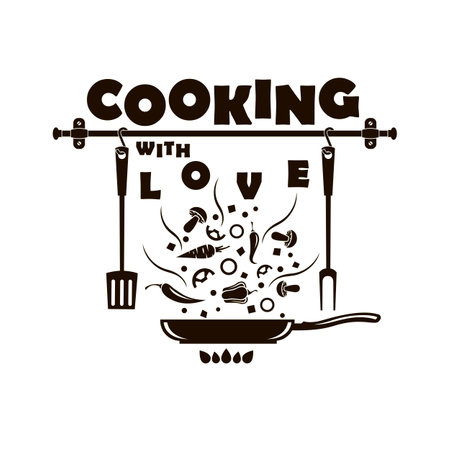 cooking design with kitchen utensils and frying pan isolated on white backgroundのイラスト素材