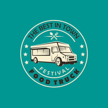 street food truck emblem isolated on green backgroundのイラスト素材