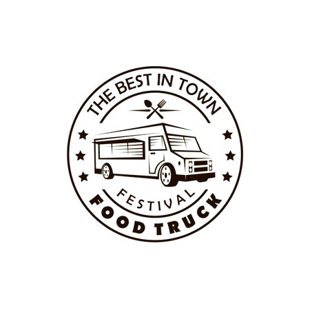 street food truck emblem isolated on white backgroundのイラスト素材