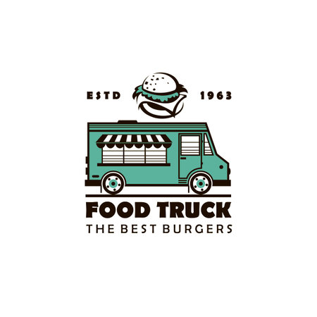 street food burger truck emblem isolated on white backgroundのイラスト素材