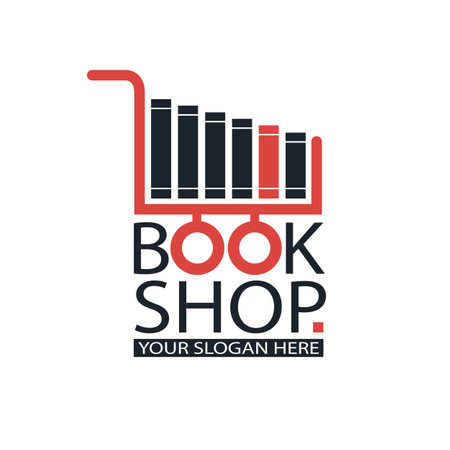 book store emblem with cart and books isolated on white backgroundのイラスト素材