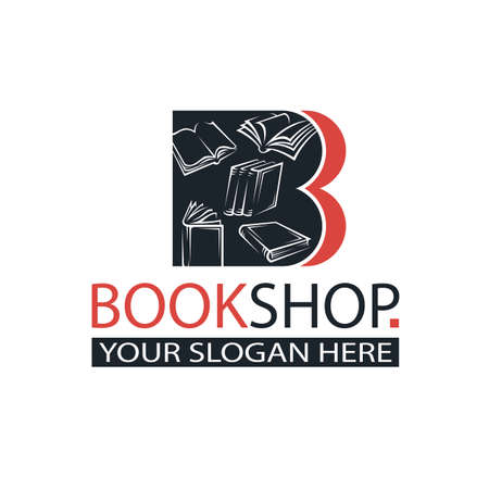book store emblem with open book isolated on white backgroundのイラスト素材