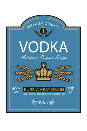 template vodka label with royal crown and ears of wheat in retro styleのイラスト素材
