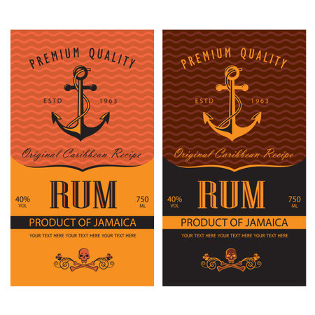 collection of rum labels with anchor and skull in retro styleのイラスト素材