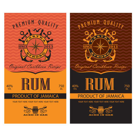collection of rum labels with anchor and yacht helm in retro styleのイラスト素材