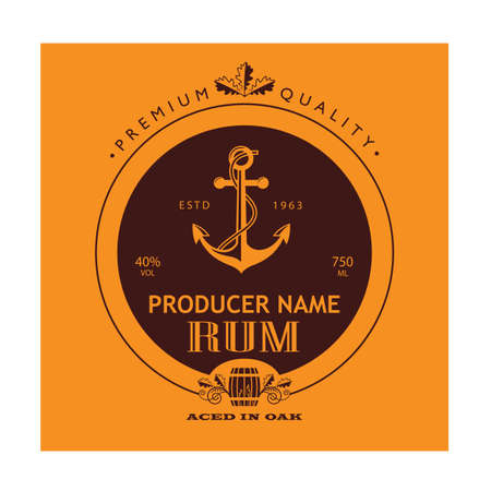 template rum label with yacht anchor in retro styleのイラスト素材