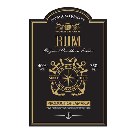 template rum label with anchor and yacht helm in retro styleのイラスト素材