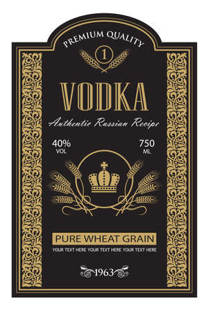 template vodka label with royal crown and ears of wheat in retro styleのイラスト素材