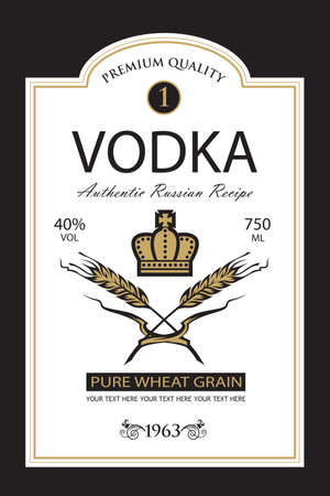 template vodka label with royal crown and ears of wheat in retro styleのイラスト素材