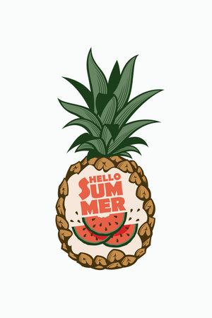 emblem of pineapple tropical fruit with watermelonのイラスト素材