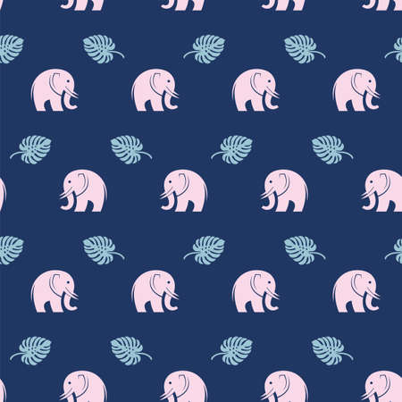 seamless pattern with elephants and palm leavesのイラスト素材