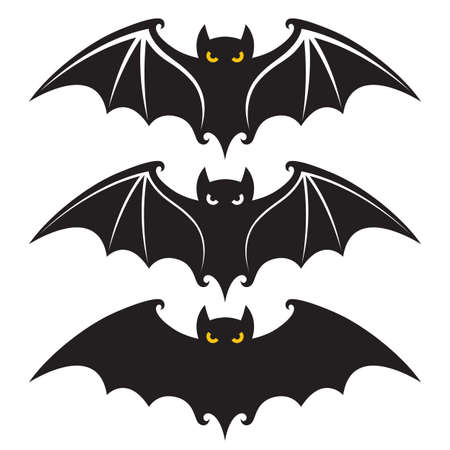 collection of black halloween bats design isolated on white backgroundのイラスト素材
