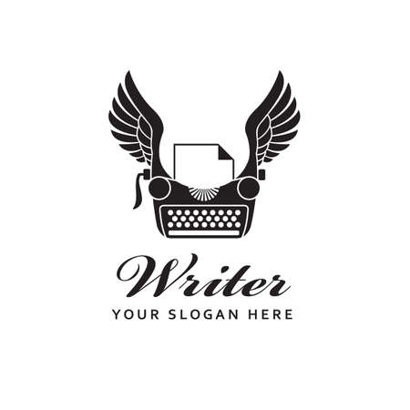 writer badge with typewriter and wings isolated on white backgroundのイラスト素材
