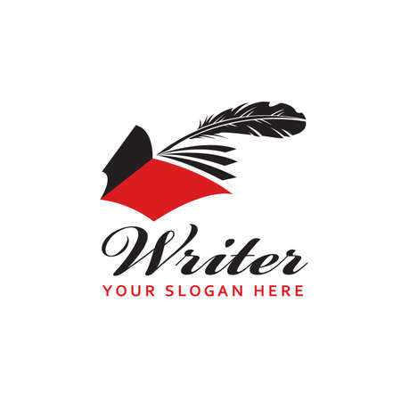writer icon with book and feather pen isolated on white backgroundのイラスト素材
