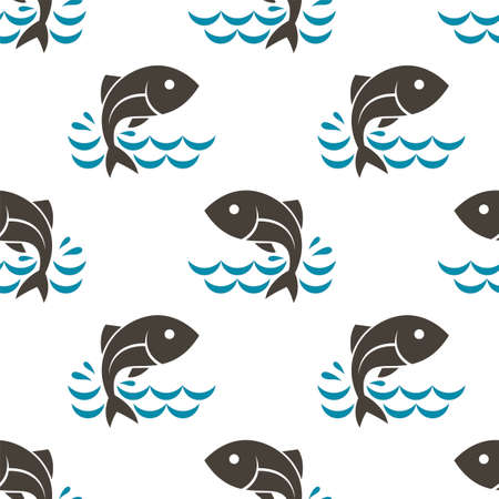 Pattern with fish and water waves on whiteのイラスト素材