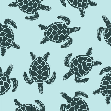 seamless pattern with sea turtles on blue backgroundのイラスト素材