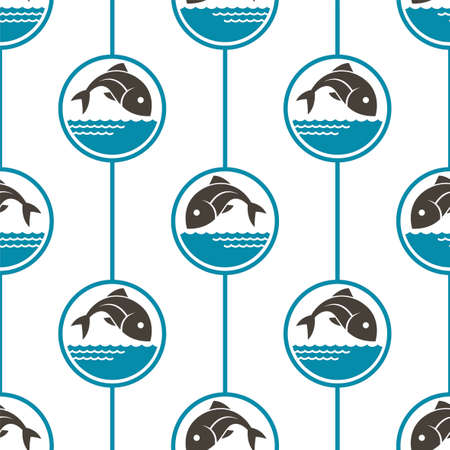 seamless pattern with fish and water waves on white backgroundのイラスト素材