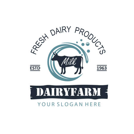 label of dairy farm with animal cow isolated on white backgroundのイラスト素材