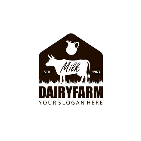 label of dairy farm with animal cow isolated on white backgroundのイラスト素材