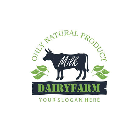 label of dairy farm with animal cow isolated on white backgroundのイラスト素材