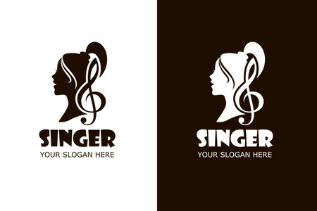 icons with singing woman and treble clef isolated on white and black backgroundのイラスト素材